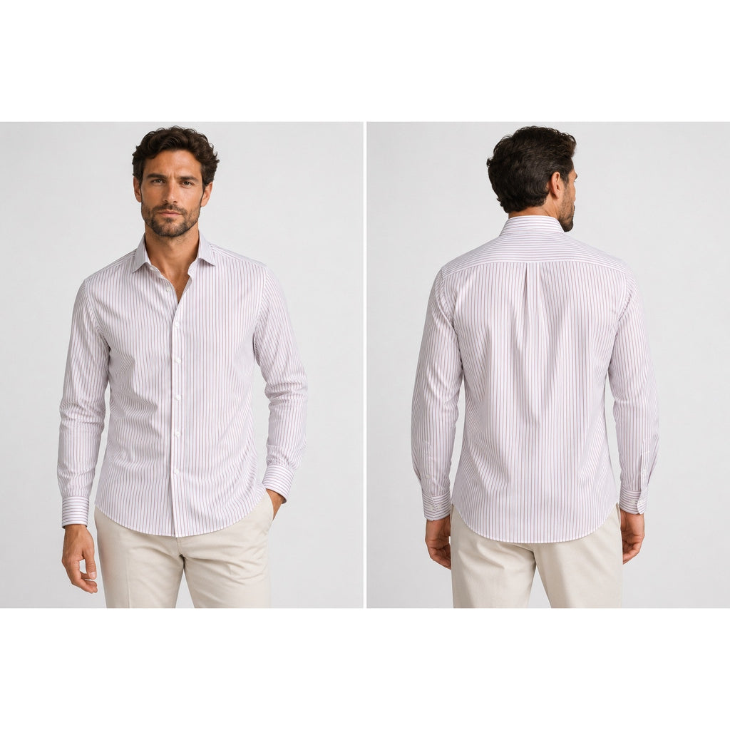 Brunello Cucinelli Made in Italy Basic Fit Striped Long Sleeve Button Down in White Coral — Size Medium