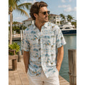 Tommy Bahama Sand Linen Sailfish Scenic Indigo Palms Short Sleeve Button Down in Dew Drop — Size Small