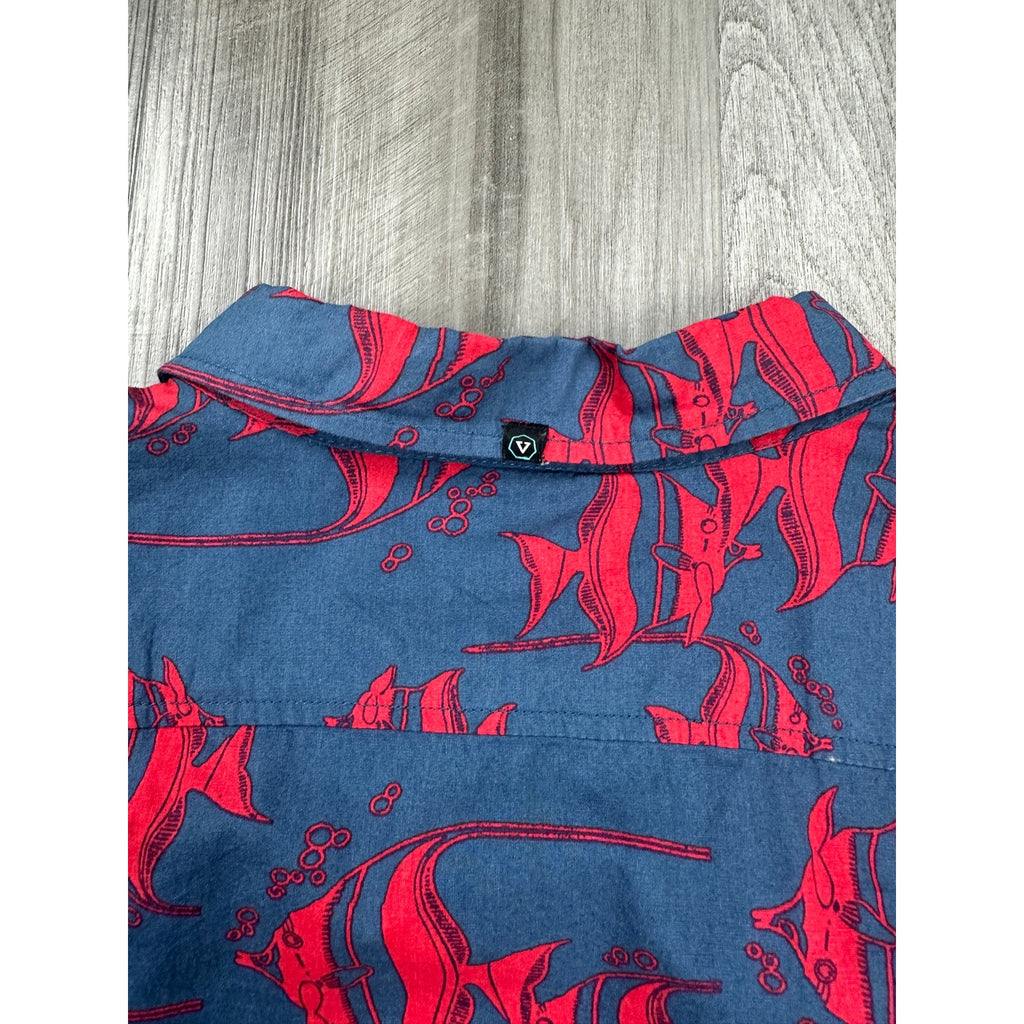 Vissla Deep Seas Short Sleeve Button Down in Dark Blue Gray Red — Size XL // Preowned