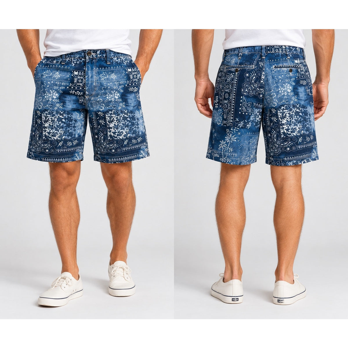 Polo Ralph Lauren Indigo Bandana Motif-Dye Chambray Shorts — Size 38 // Preowned