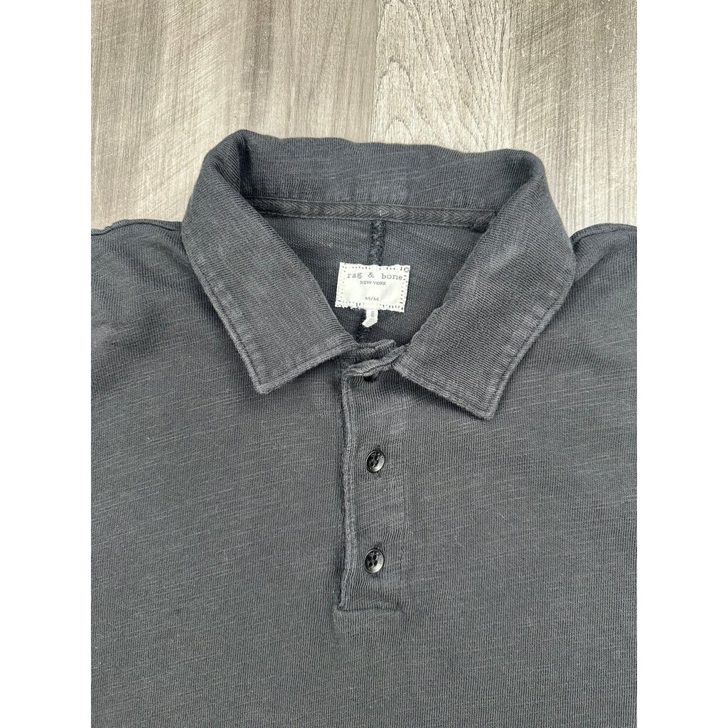 Rag & Bone Slub Pique Cotton Polo in Black — Size Medium // Preowned