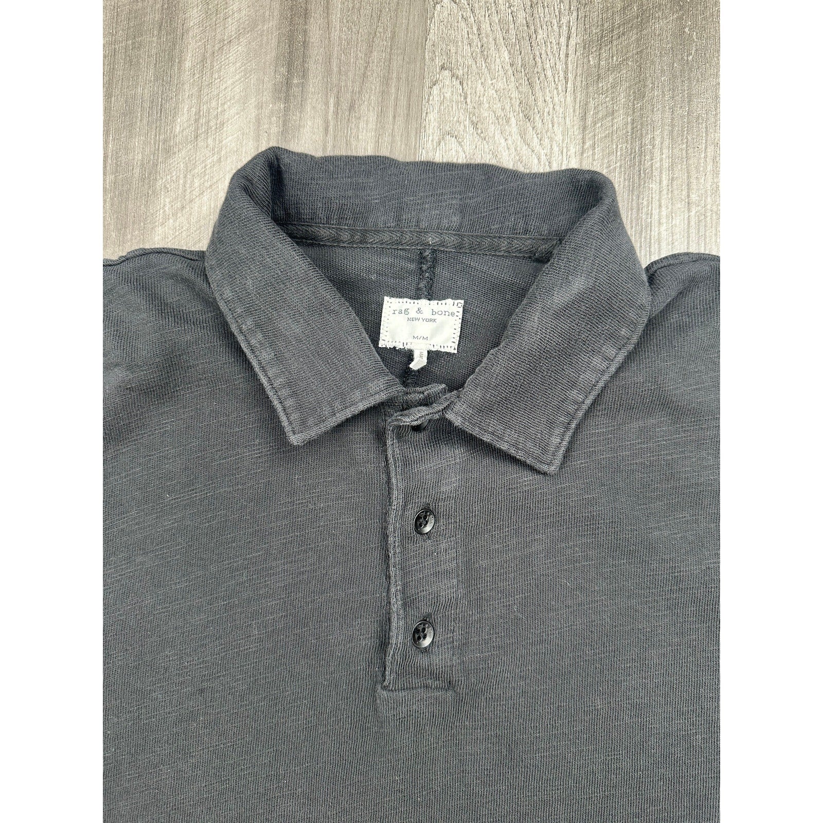 Rag & Bone Slub Pique Cotton Polo in Black — Size Medium // Preowned