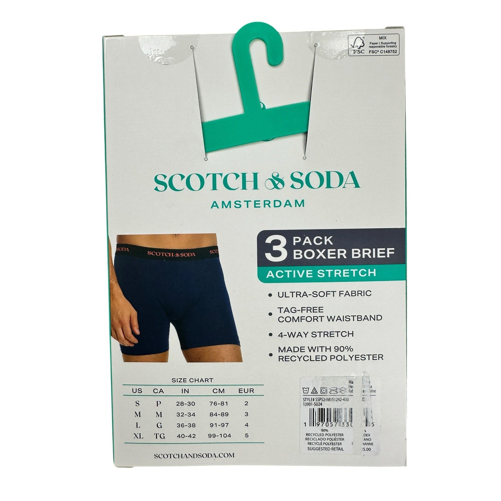 Scotch & Soda Active Stretch Premium Boxer Briefs 3-Pack in Multi — Size Large