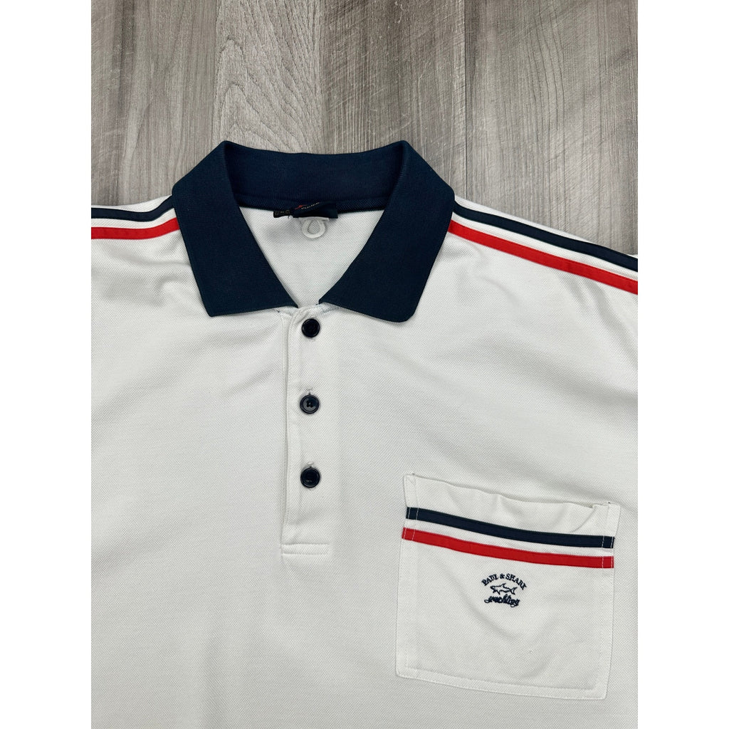 Paul & Shark Yachting Made in Italy Vintage Rainbow Stripe Collar Polo in White with Rainbow — Size Large // Preowned