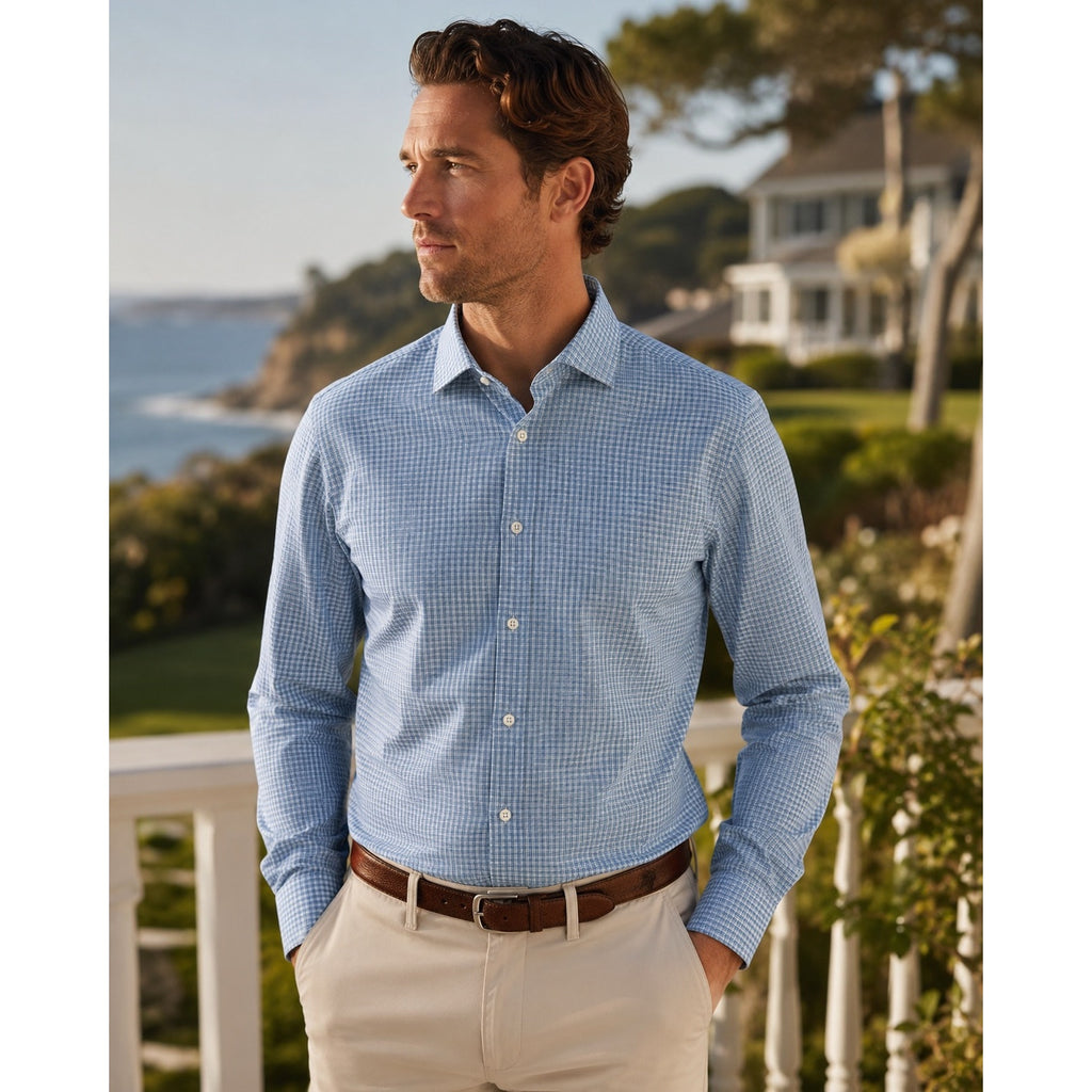 Holderness & Bourne The McColl Signature Fit Plaid Long Sleeve Shirt in Bedford Blue — Size Large