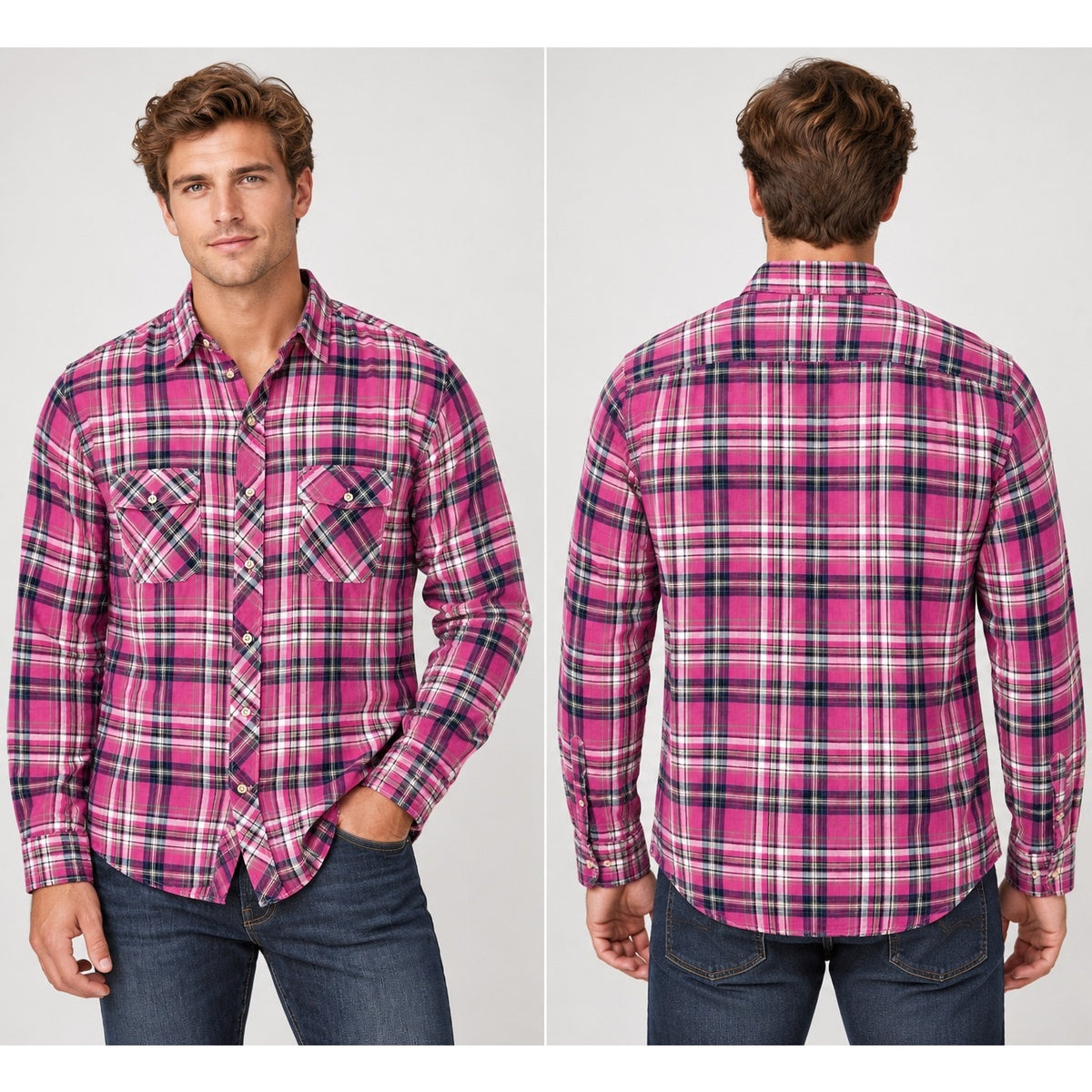 Georg Roth Lightweight Cotton Stretch Performance Weave Plaid Long Sleeve Shirt — Size 2XL // Preowned