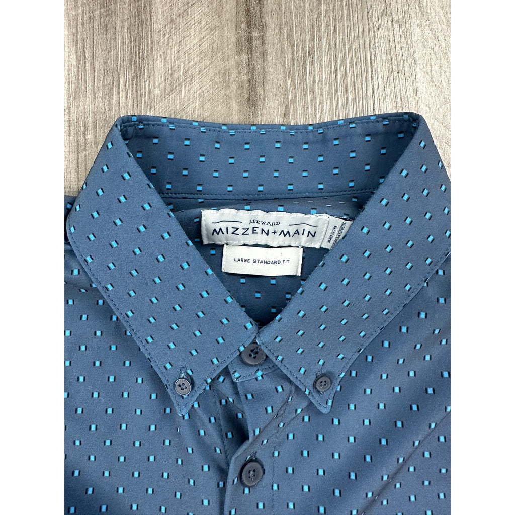 Mizzen+Main Leeward Performance Stretch Standard Fit Short Sleeve Button Down in Gray, Turquoise and Black — Size Large // Preowned