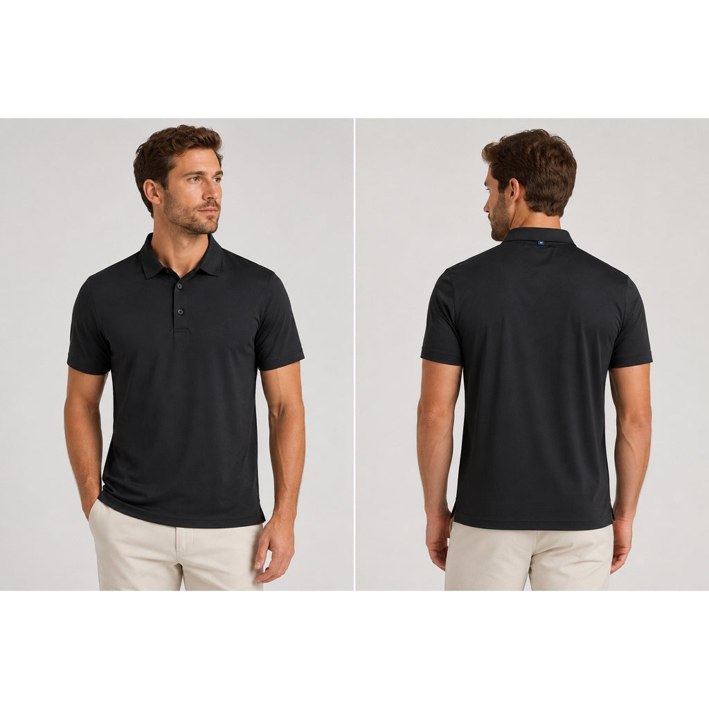 Mizzen+Main Black Solid Versa Trim Short Sleeve Polo in Black — Size Large // Preowned