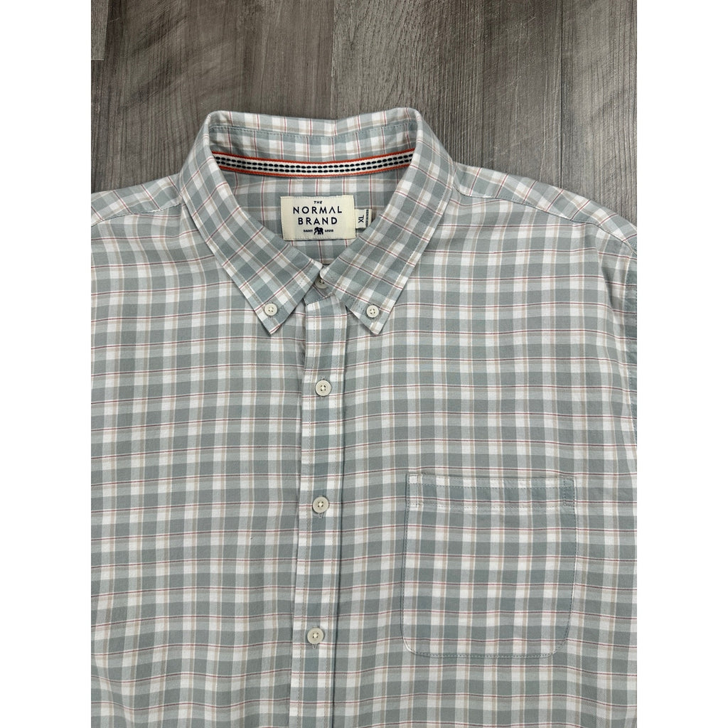 The Normal Brand Plaid Long Sleeve Button Down in Gray Tan Red and White — Size XL // Preowned