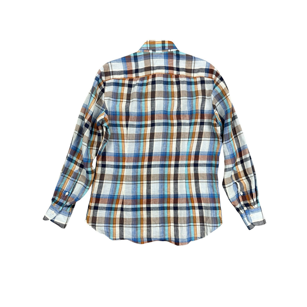 Luca Avitabile Handmade Neapolitan Linen Plaid Shirt in Multicolor — Large