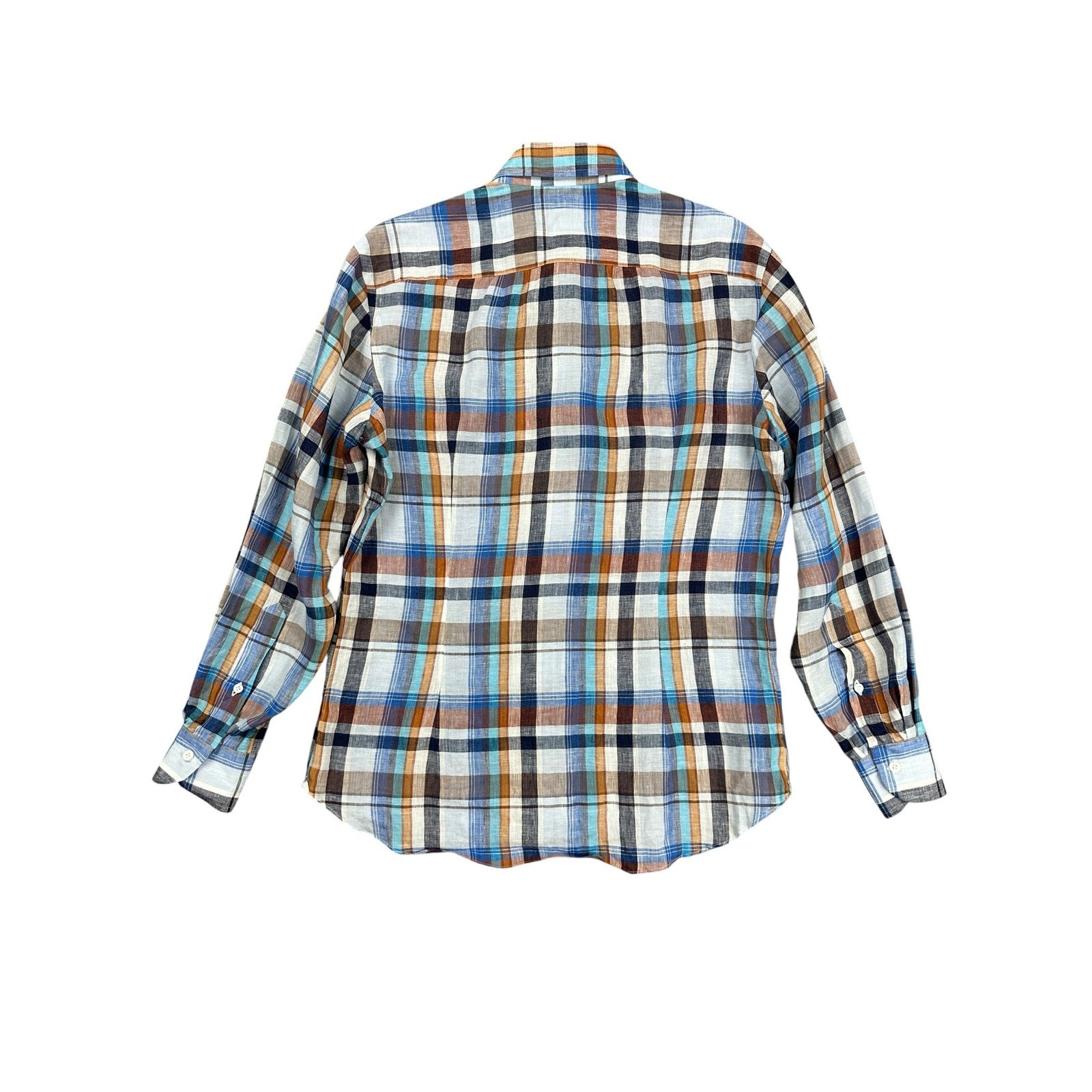 Luca Avitabile Handmade Neapolitan Linen Plaid Shirt in Multicolor — Large