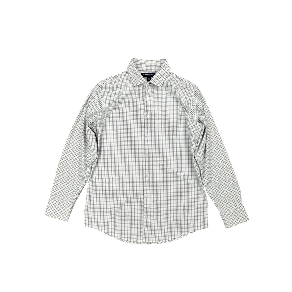 Mizzen+Main Grid Leeward Trim Long Sleeve Button Dress Shirt in White and Navy — Size Large // Preowned