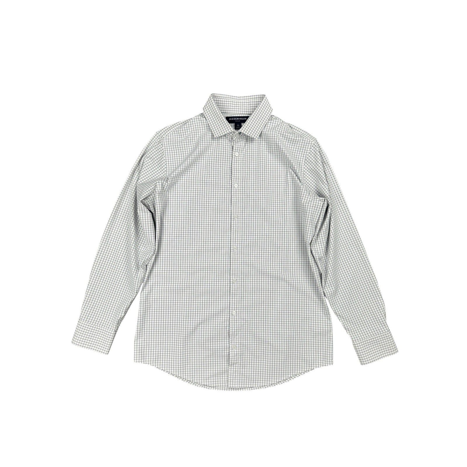 Mizzen+Main Grid Leeward Trim Long Sleeve Button Dress Shirt in White and Navy — Size Large // Preowned
