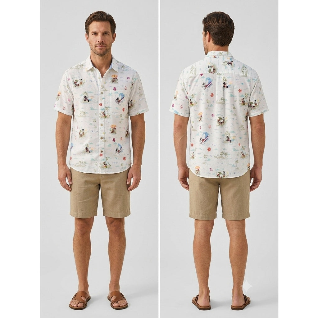 Disney x Tommy Bahama Short Sleeve Beach Vacation Shirt in White with Multi Print — Size Medium // Preowned