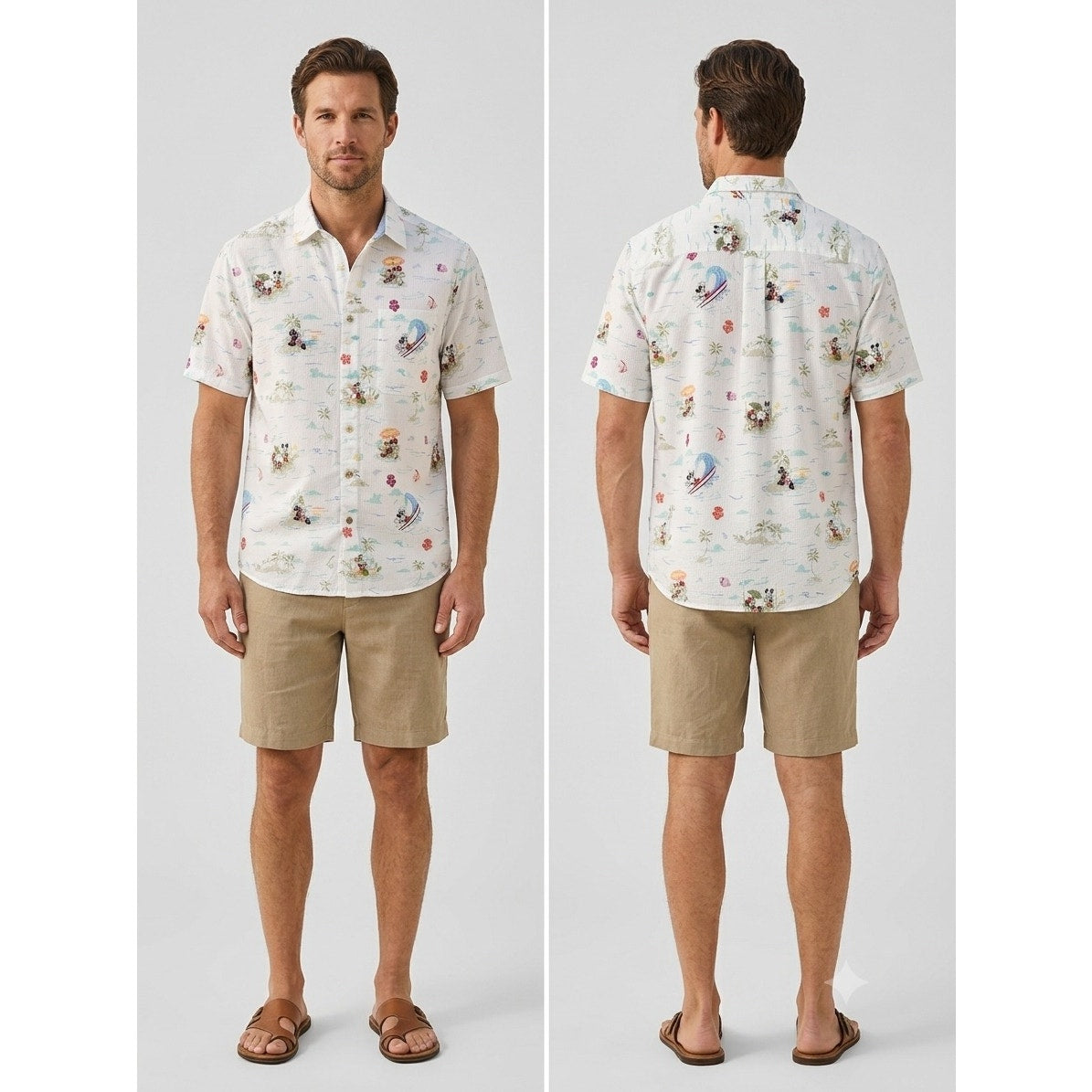 Disney x Tommy Bahama Short Sleeve Beach Vacation Shirt in White with Multi Print — Size Medium // Preowned