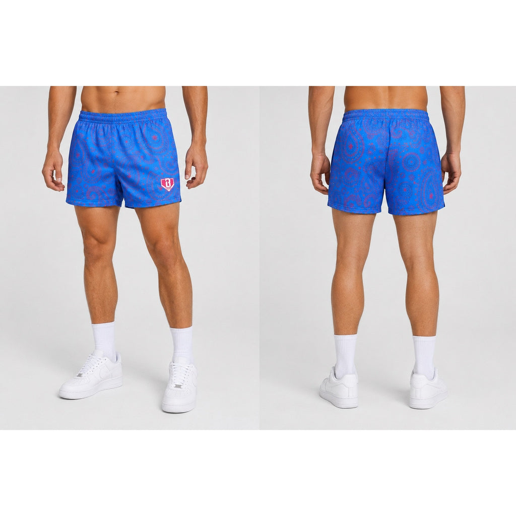 Baseball Lifestyle 101 Paisley Mesh Athletic Shorts in Blue, Pink — Size XL