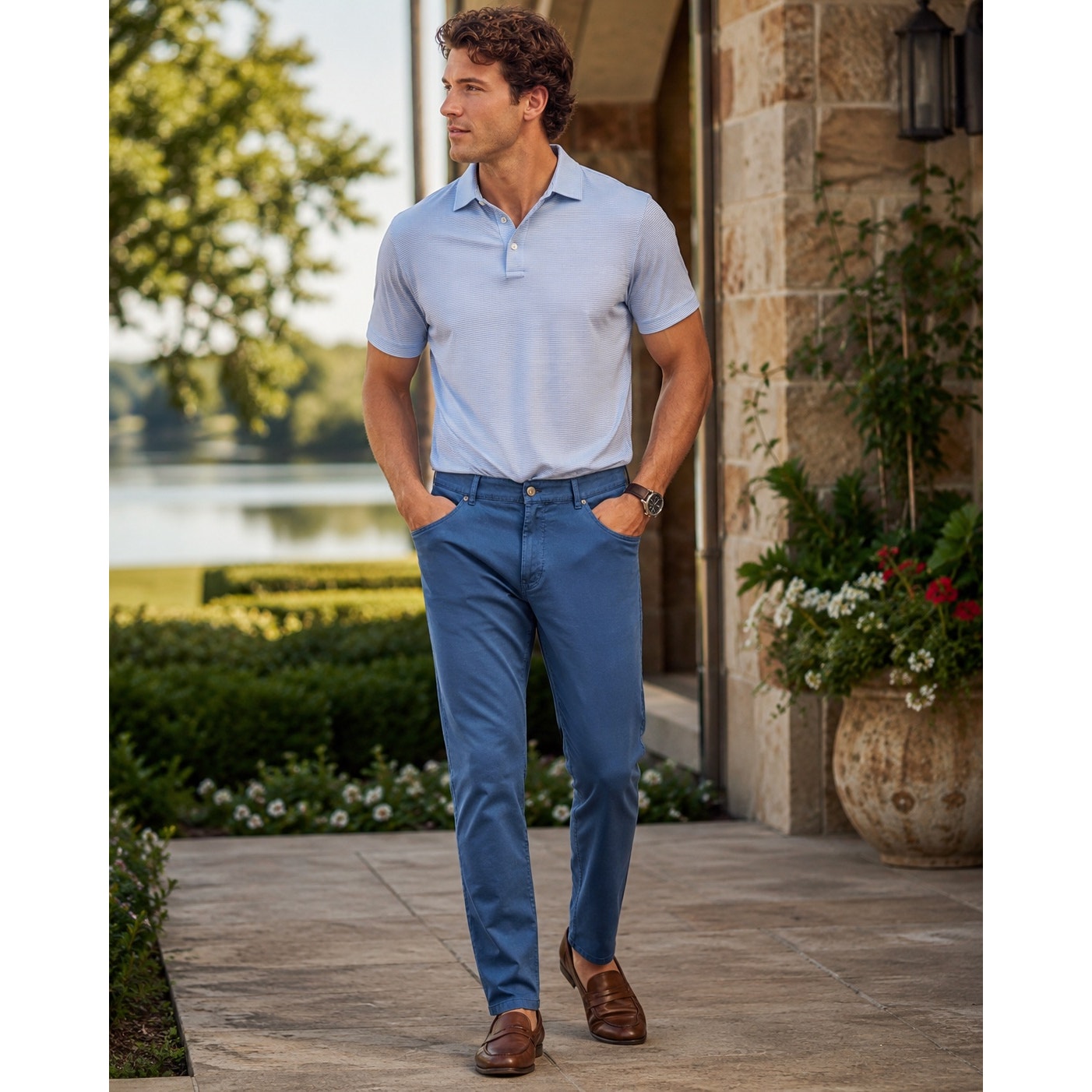 Peter Millar Signature Sateen Classic Fit 5 Pocket Pants in Blue — Size 40x32 // Preowned