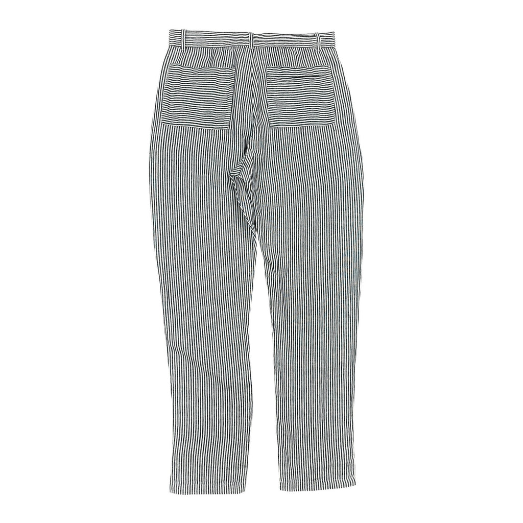 Alex Crane Cham Linen Feel Breezy Button Fly Lines Pants in Navy, Linen White — Size 28