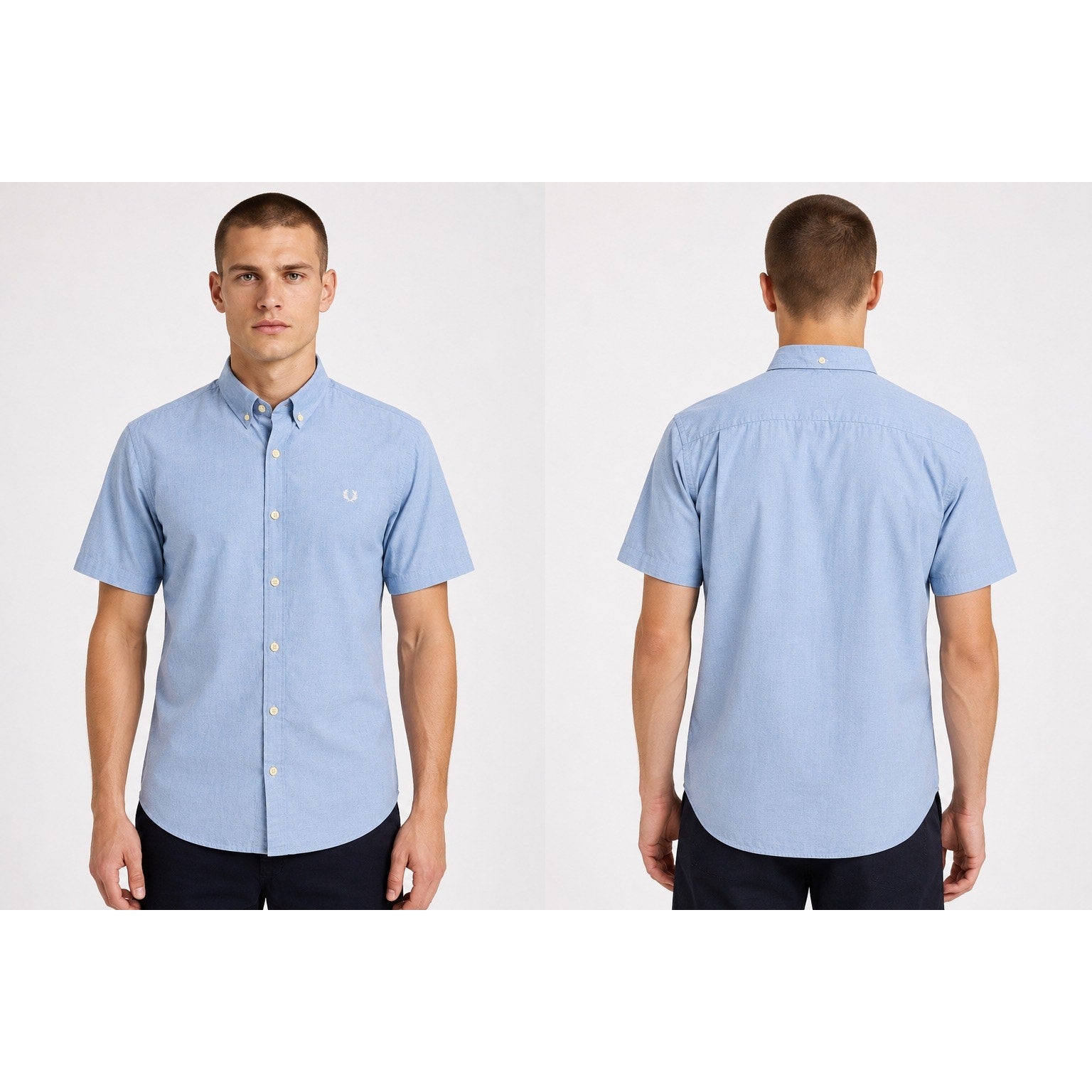 Fred Perry Slim Fit Short Sleeve Button Down in Blue — Size XL // Preowned