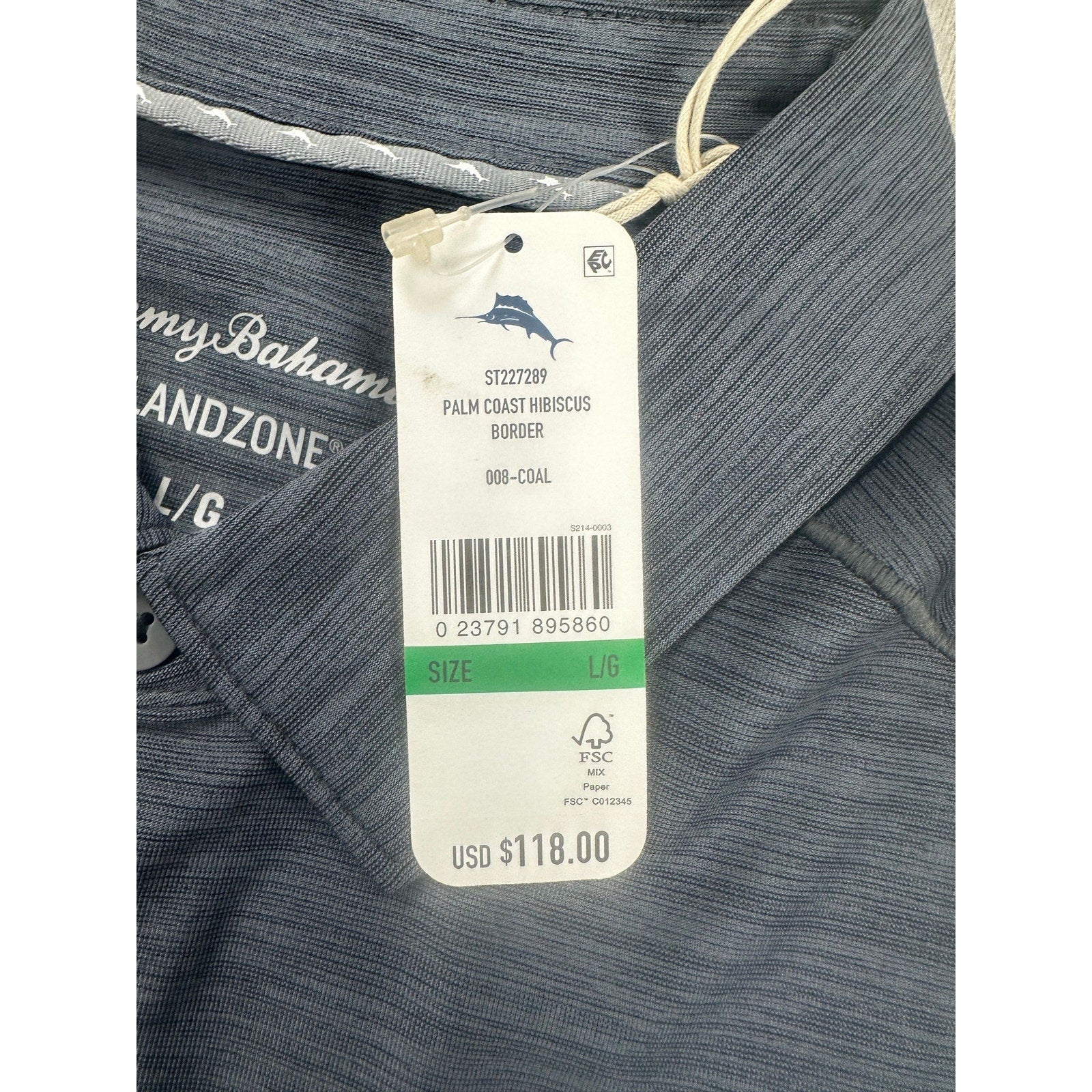 Tommy Bahama Island Zone Palm Coast Hibiscus Border Polo in Coal — Size Large