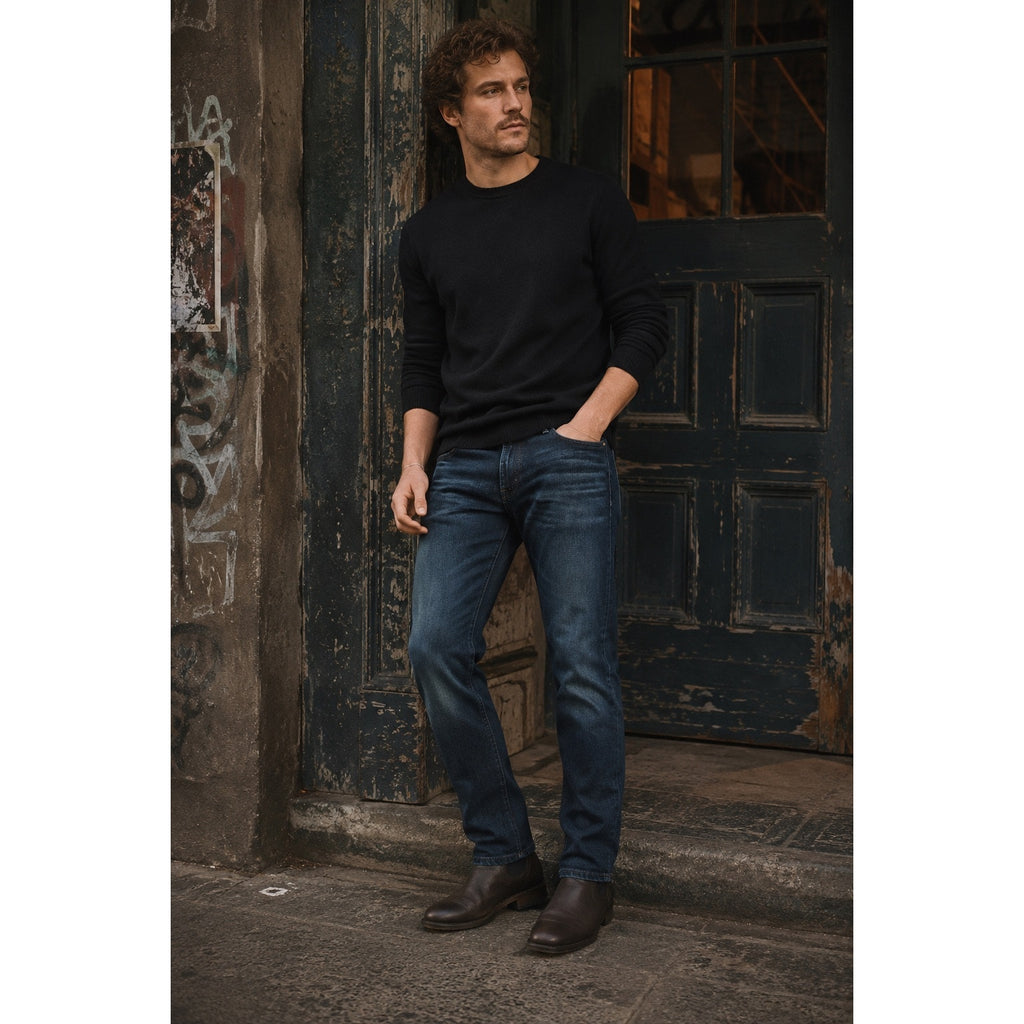 AG Adriano Goldschmied The Matchbox Slim Straight Jeans in Dark Blue Stone Wash — Size 40 // Preowned