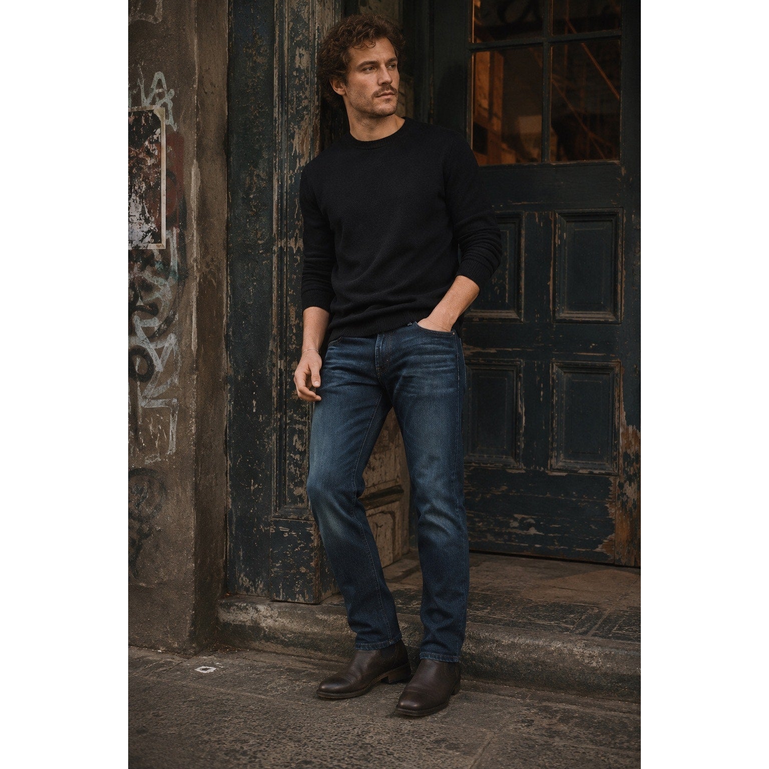 AG Adriano Goldschmied The Matchbox Slim Straight Jeans in Dark Blue Stone Wash — Size 40 // Preowned