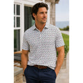 1764 Beer Crab Golf Polo in White Light Blue Lobster Print — Size Medium // Preowned