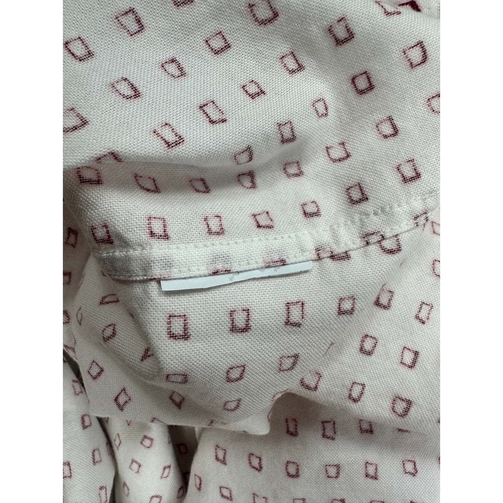 BOSS Slim Fit Ink Squares Short Sleeve Button Down in White with Red Squares — Size Large // Preowned