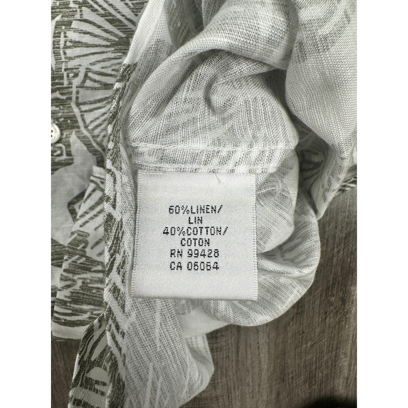 Bugatchi Julian Floral Linen Cotton Shaped Fit Long Sleeve Button Down in Olive White — Size Medium