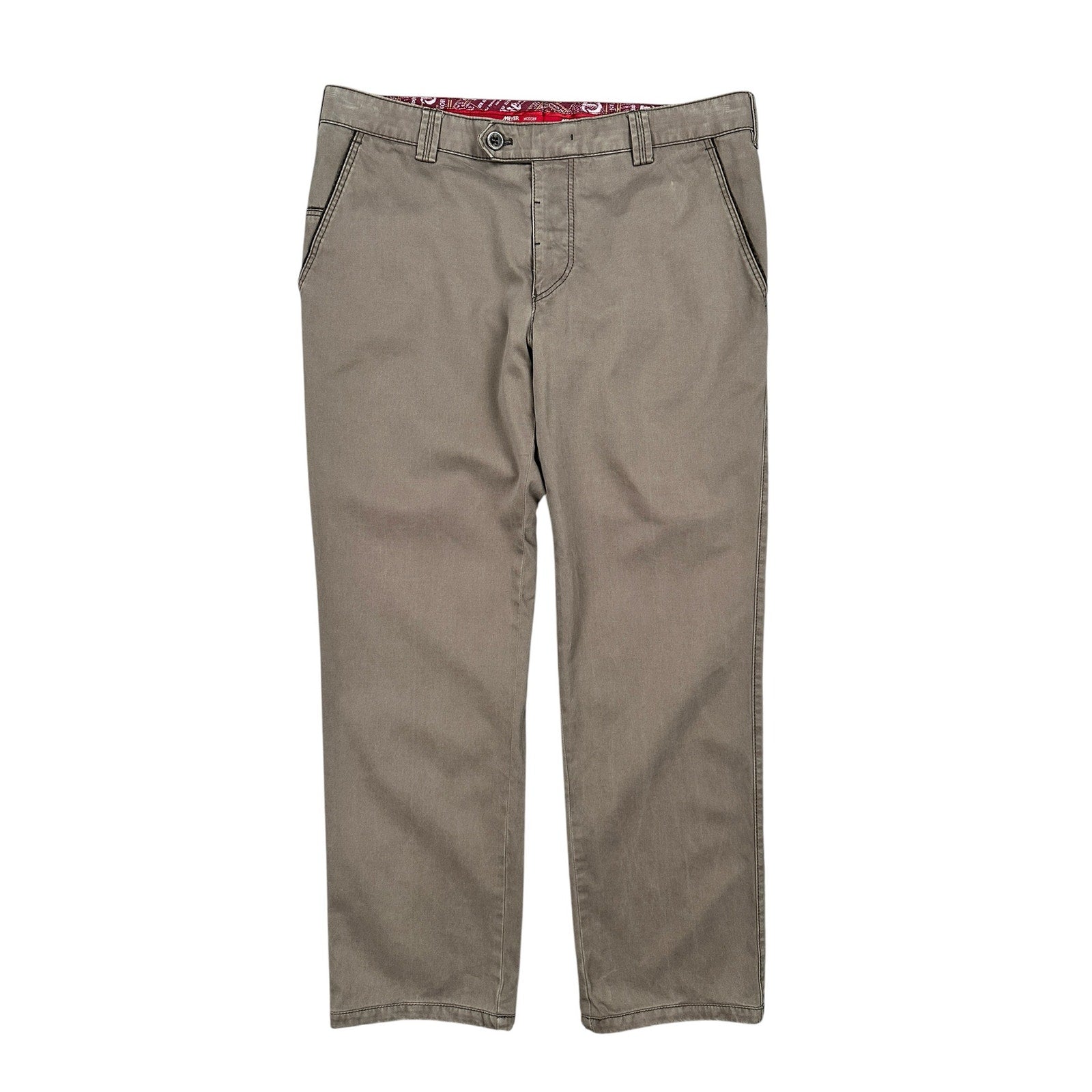 Meyer New York Modern Slim Fit French Pocket Chinos in Light Brown — Size 34 // Preowned