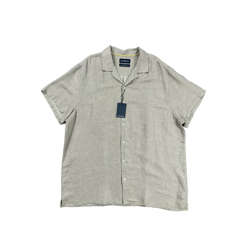 Psycho Bunny Windcrest Linen Blend Short Sleeve Button Down in Jute — Size 3XL