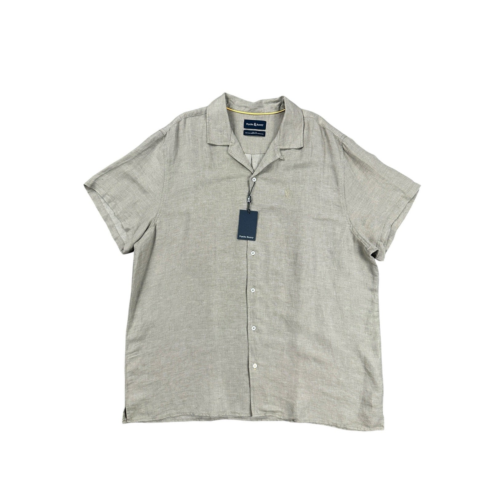 Psycho Bunny Windcrest Linen Blend Short Sleeve Button Down in Jute — Size 3XL