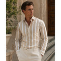 Suitsupply Albini 1876 Egyptian Cotton Extra Slim Fit Casual Long Sleeve Shirt in Tan and White — Size 14.5/15 // Preowned