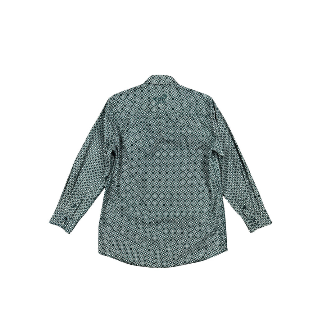 Desigual Abstract Happy Every Time Regular Fit Long Sleeve Shirt in Hunter Green, Brown, Light Cream — Size Small // Preowned