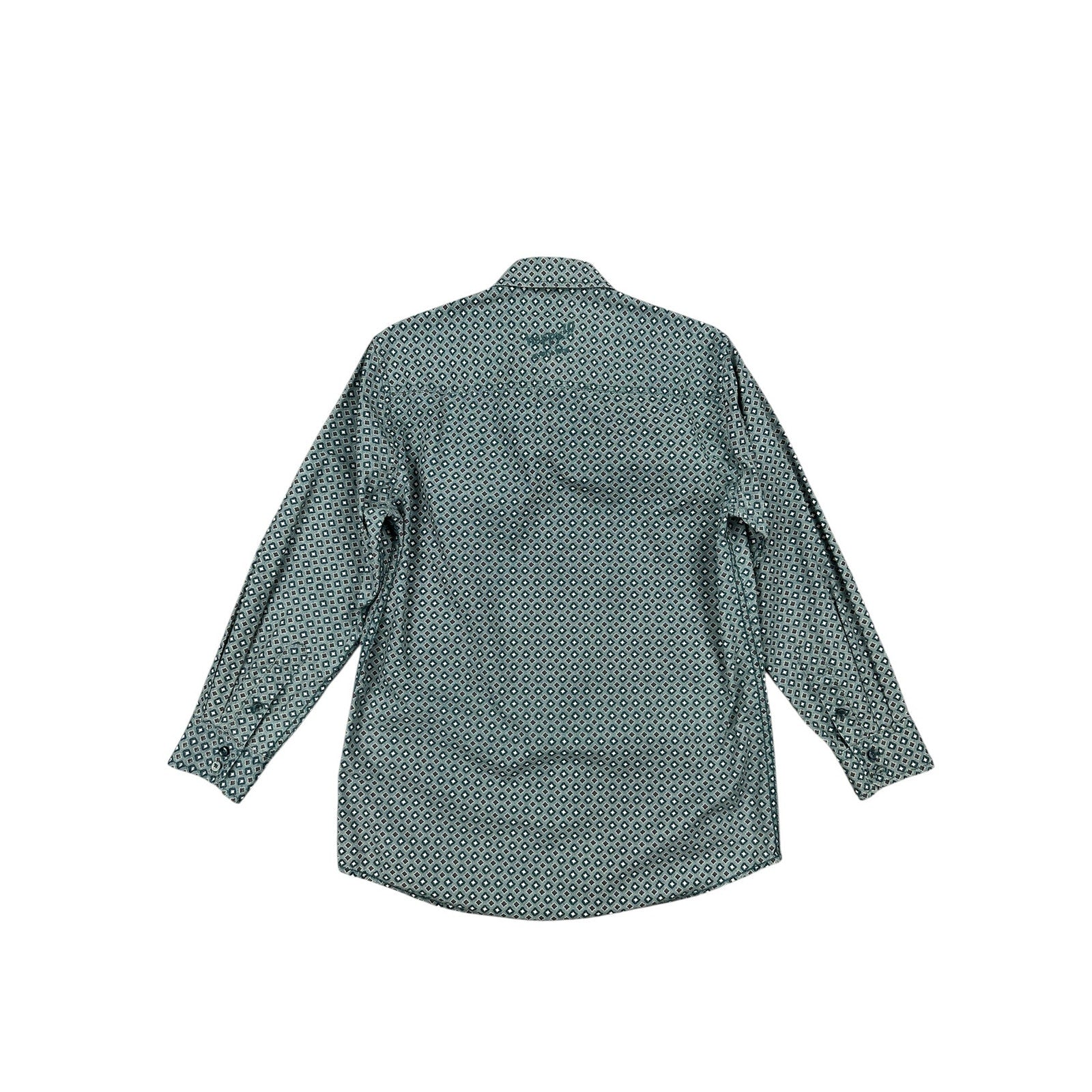 Desigual Abstract Happy Every Time Regular Fit Long Sleeve Shirt in Hunter Green, Brown, Light Cream — Size Small // Preowned