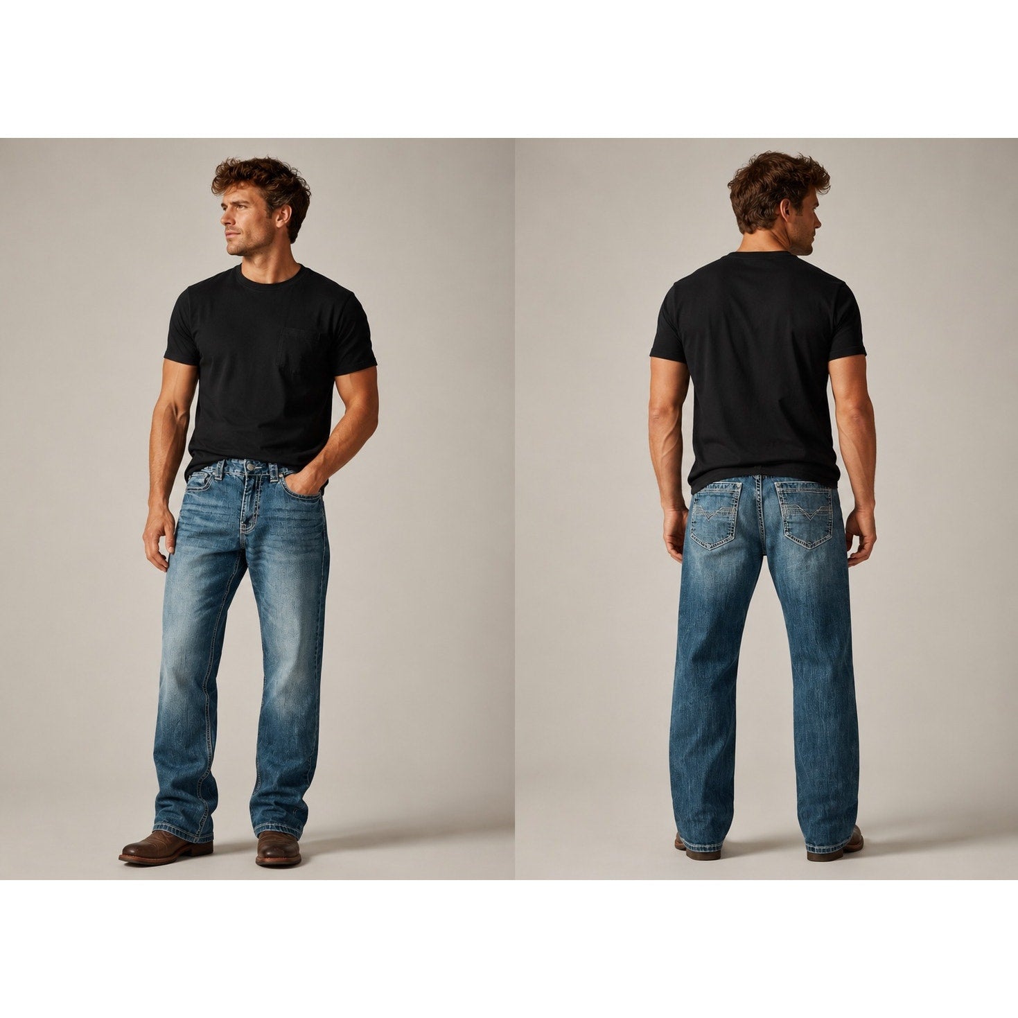Rock & Roll Denim Double Barrel Relaxed Straight Leg Jean in Blue — Size 29x32 // Preowned