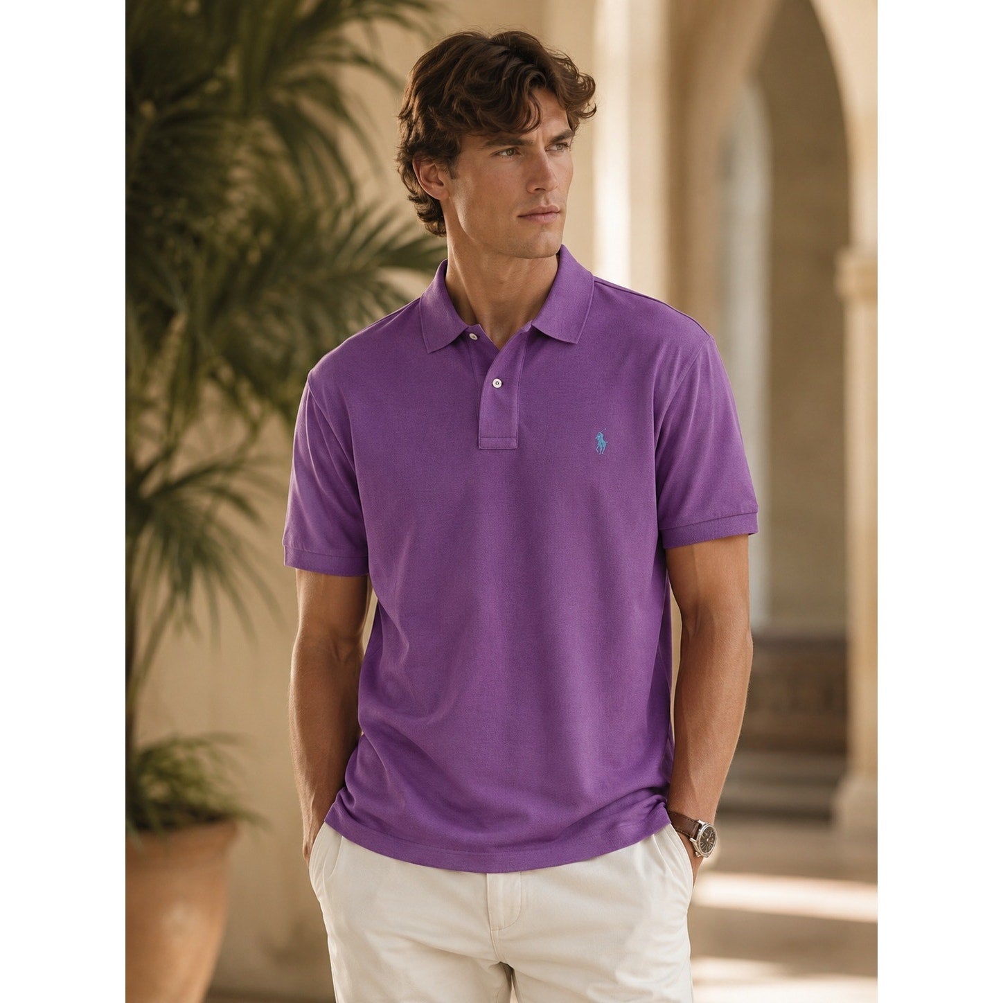 Polo Ralph Lauren Classic Fit Purple Mesh Knit Polo - 4XB