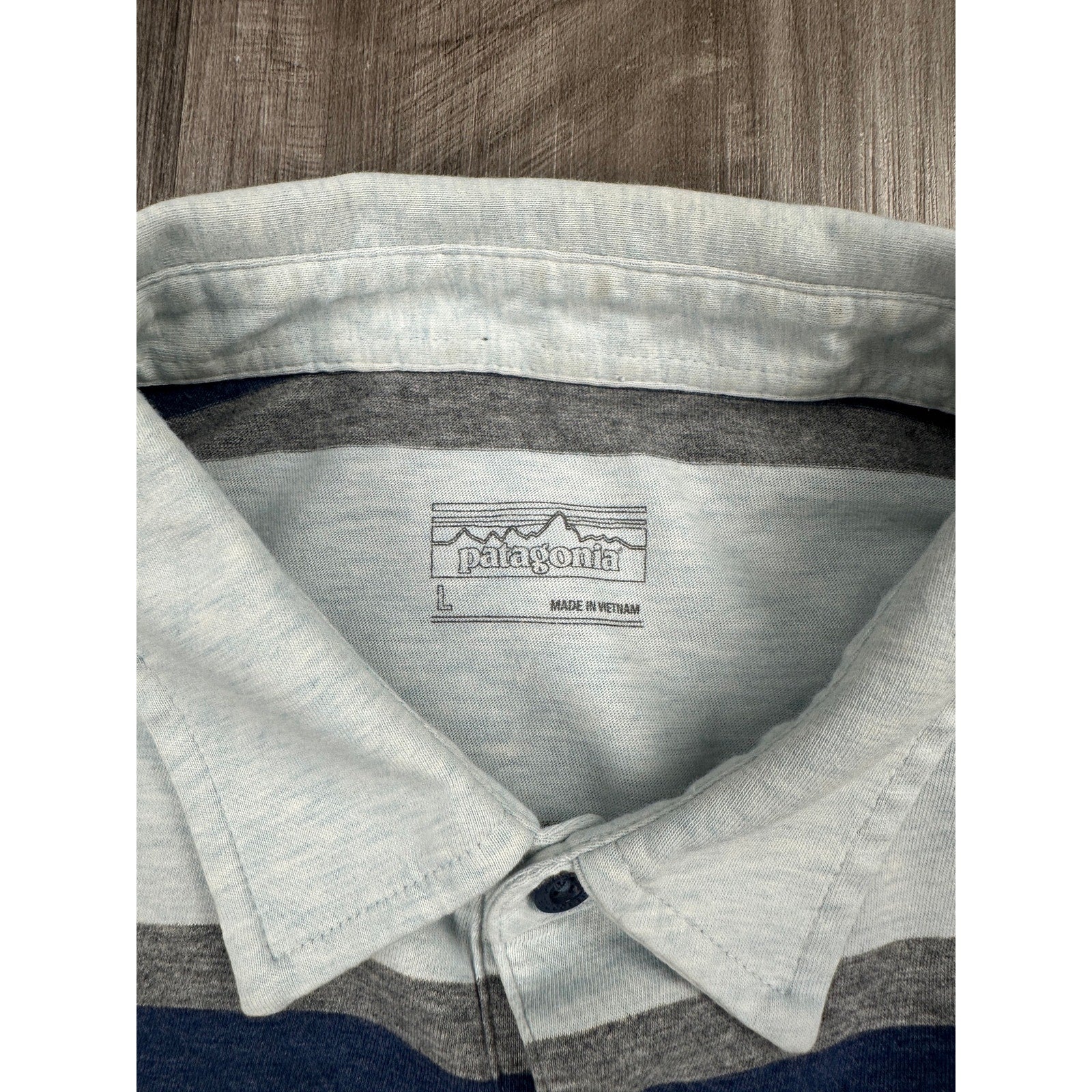 Patagonia Squeaky Clean Rugby Stripe Polo in Atoll Blue — Size Large // Preowned