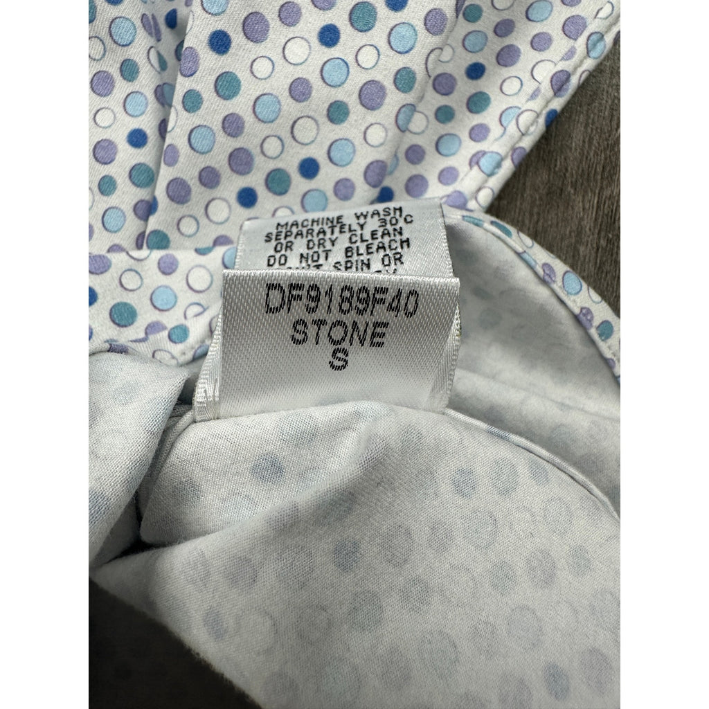 Bugatchi Miles Dot OoohCotton 8 Way Stretch Short Sleeve Shirt in Stone, Purple, Blue — Size Small