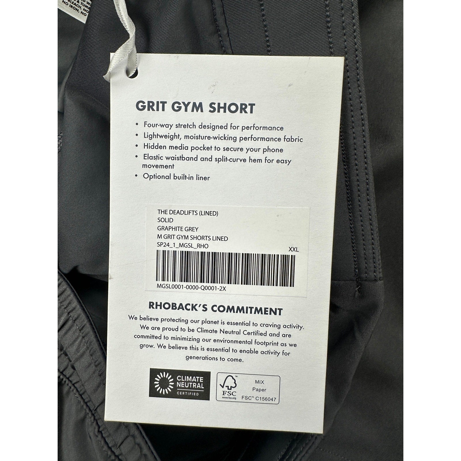 Rhoback The Deadlifts Lined Grit Gym Shorts in Graphite Grey — Size 2XL
