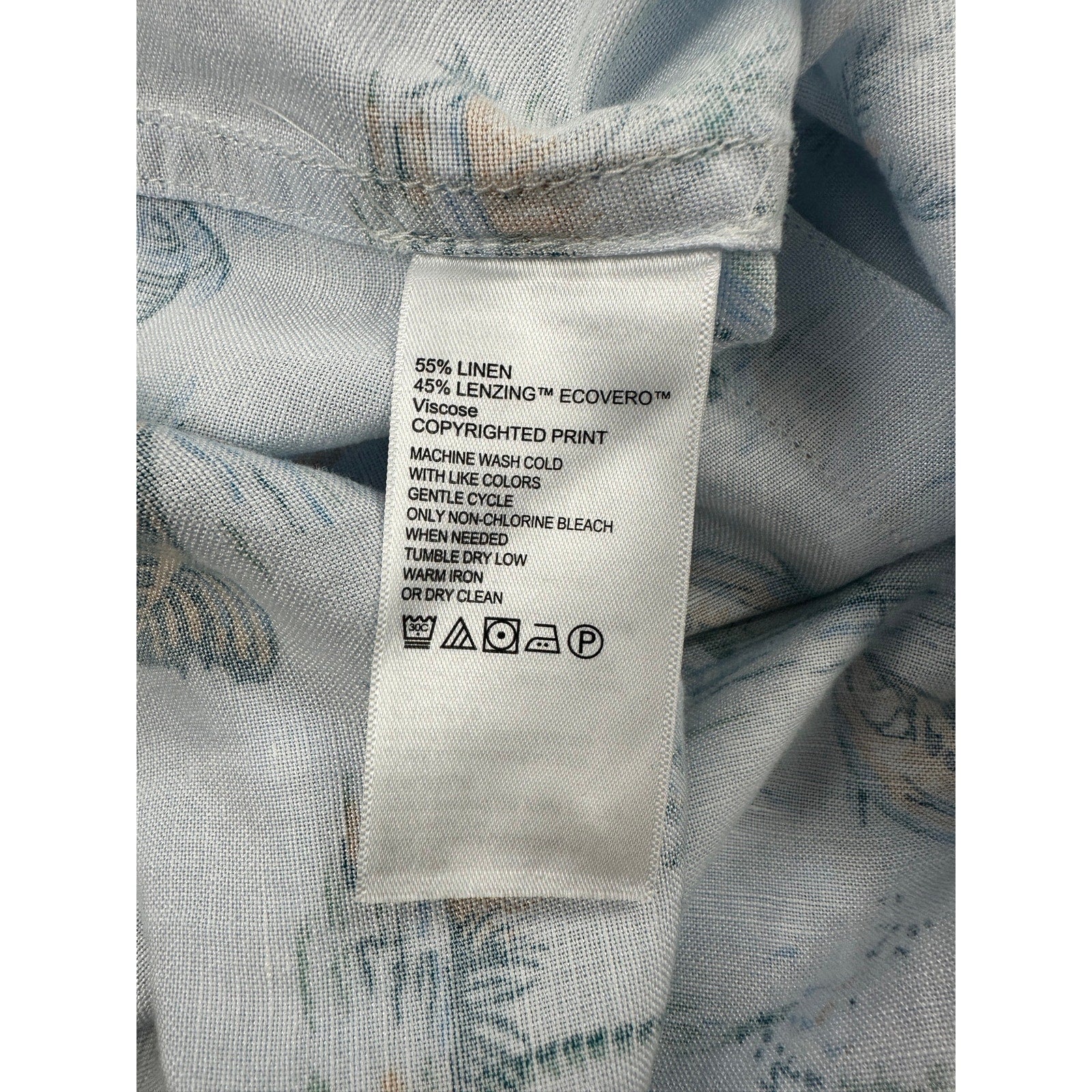 Tommy Bahama Sand Linen Sailfish Scenic Indigo Palms Short Sleeve Button Down in Dew Drop — Size Small
