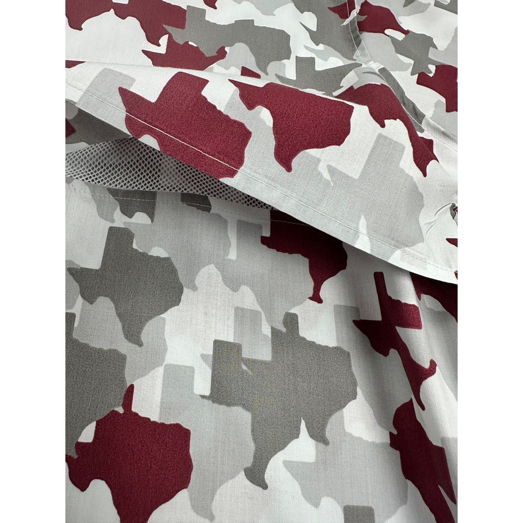 Old Tejas Camouflage Texas Short Sleeve Button Down in Maroon Gray — Size L // Preowned