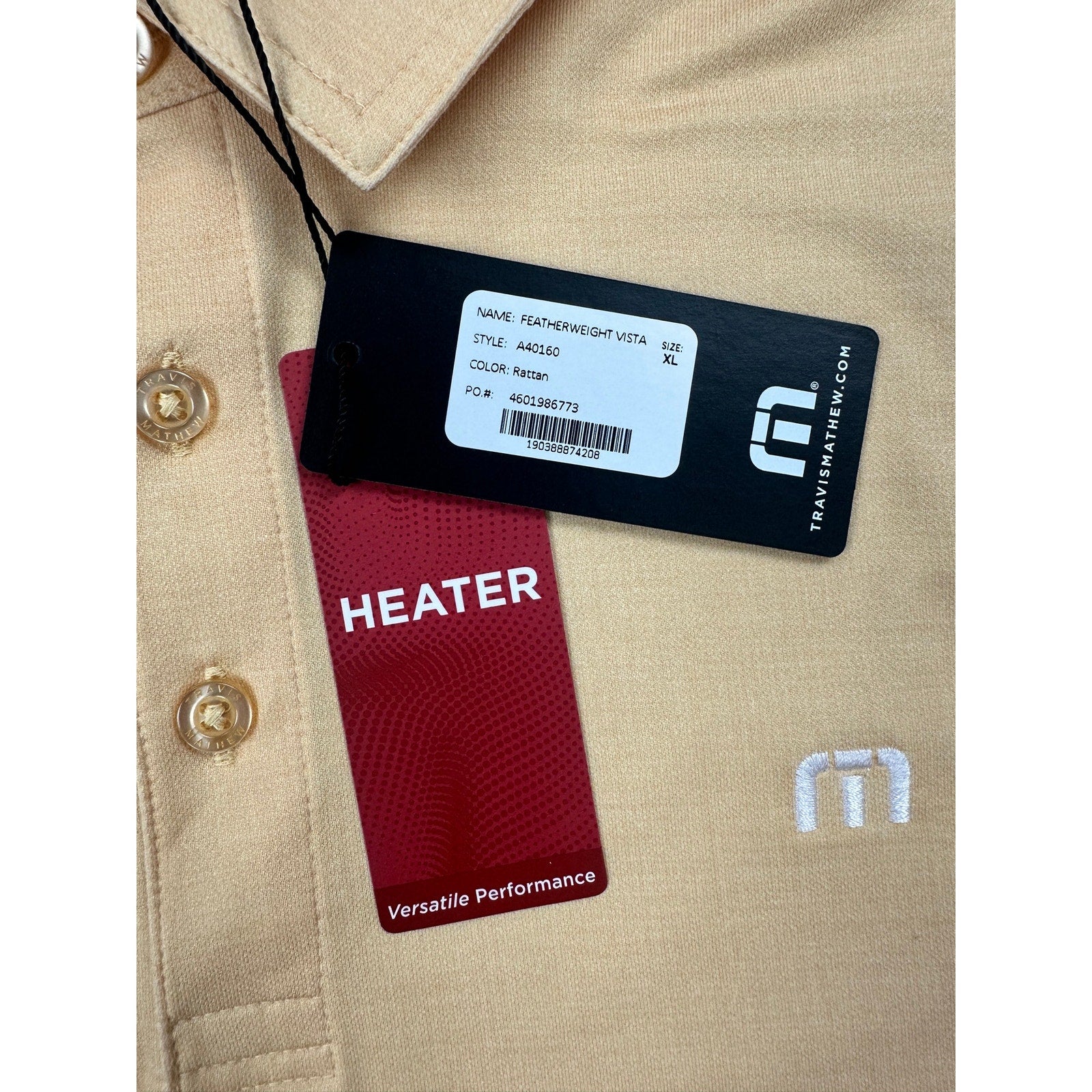 Travis Mathew Featherweight Vista Performance Jersey Golf Polo in Rattan — Size XL