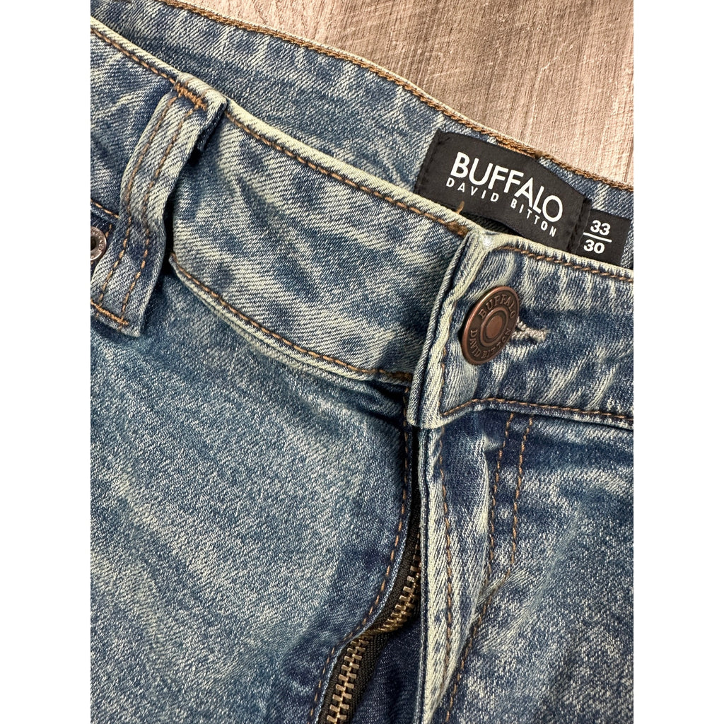 Buffalo David Bitton Relaxed Straight Driven Vintage Indigo Wash Jeans — Size 33x30