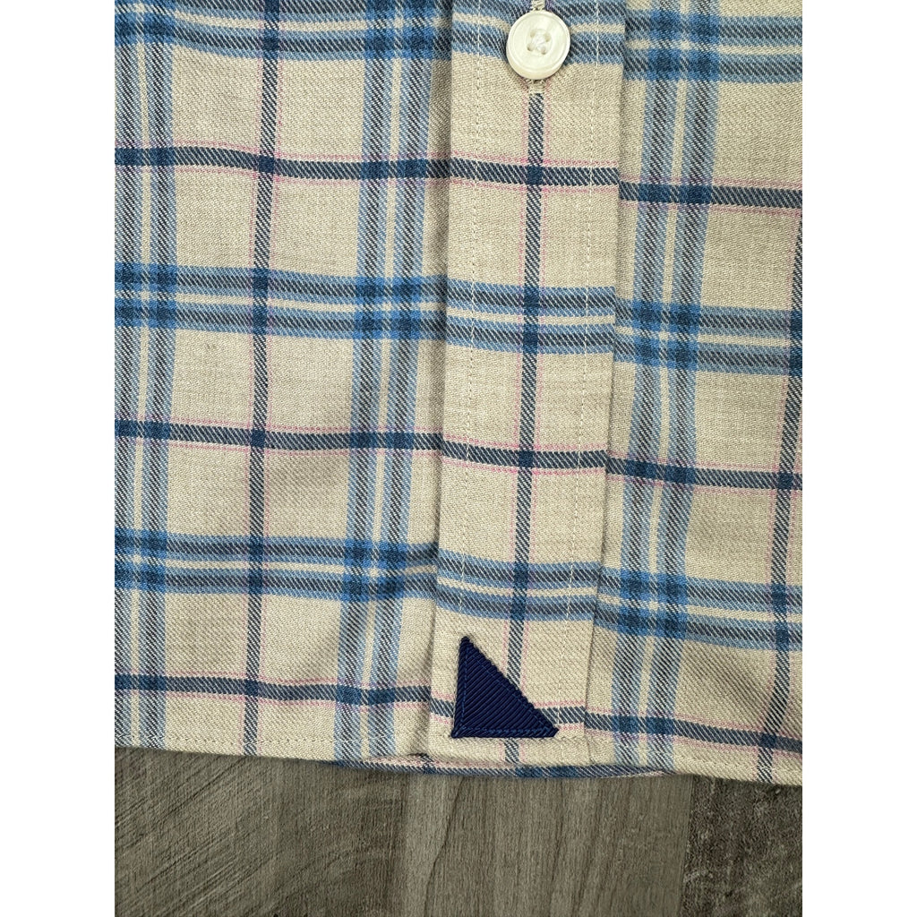 UNTUCKit Avesso Slim Fit Wrinkle Free Flannel Plaid Long Sleeve Shirt in Tan, Blue, Black, Pink — Size Large // Preowned