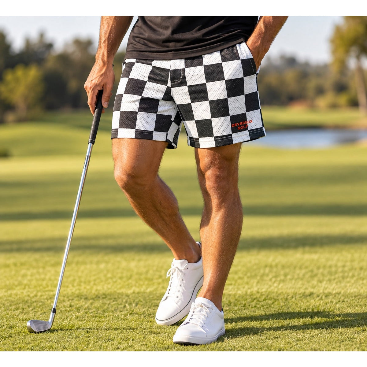Devereux Golf Checkered Mesh Athletic Shorts — Size XL