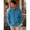 Southern Marsh Plaid Cotton Button-Down in Slate Blue & Turquoise — XL
