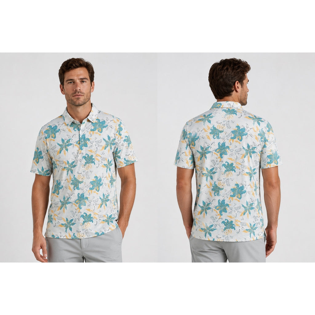 TravisMathew Paradise Peak Golf Polo in White, Gray, Yellow, Black — Size Medium // Preowned