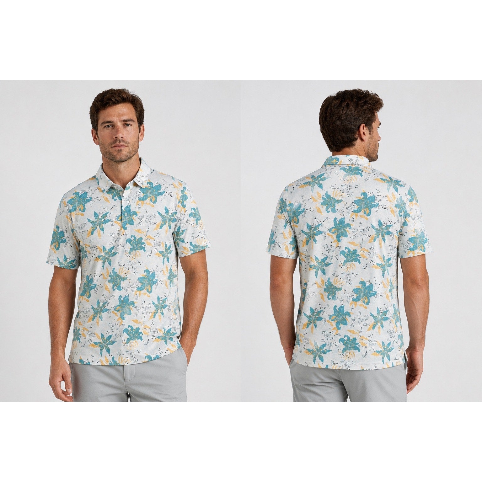 TravisMathew Paradise Peak Golf Polo in White, Gray, Yellow, Black — Size Medium // Preowned