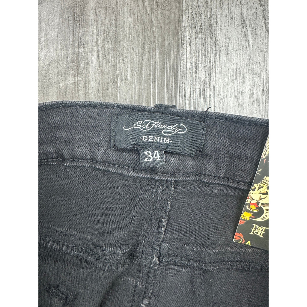 Ed Hardy Stacked Boot Cut Stretch Jeans in Black Wash — Size 34